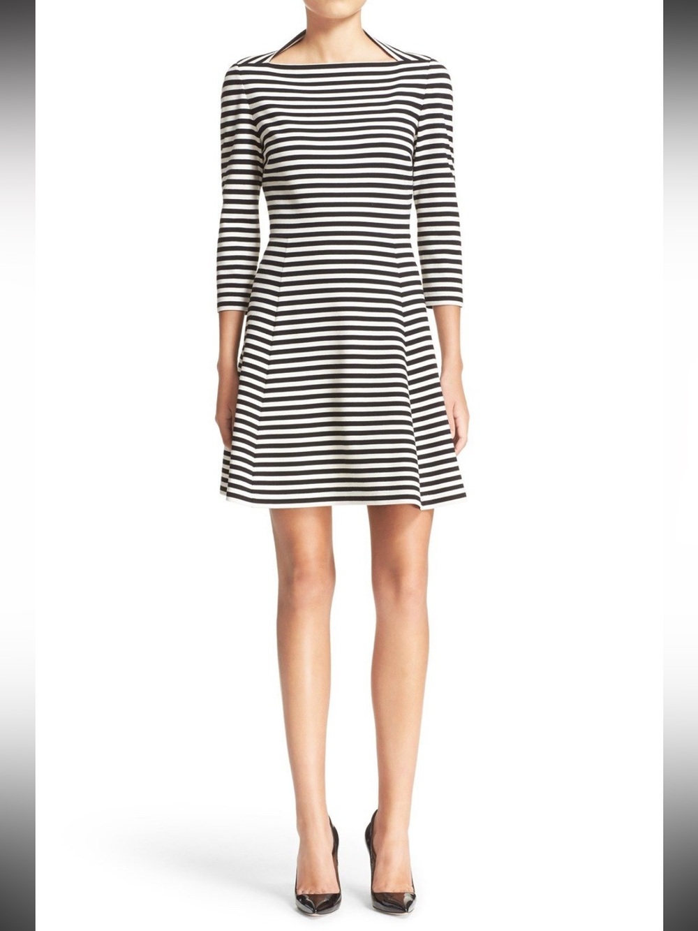 kate spade Broome Street Black and White Striped Fit-and-Flare Dress
